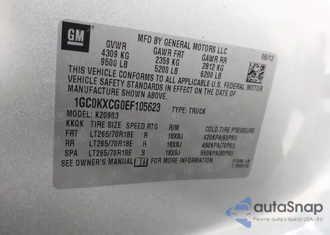 2014 Chevrolet Silverado 2500Hd Lt z USA, uszkodzony, nr VIN 1GC0KXCG0EF105623